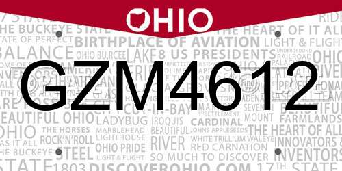 GZM4612 Ohio License Plate