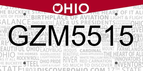 GZM5515 Ohio License Plate