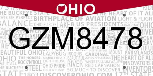 GZM8478 Ohio License Plate