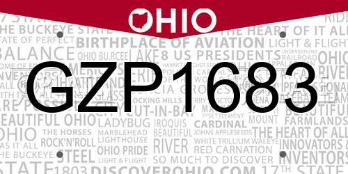 GZP1683 Ohio License Plate