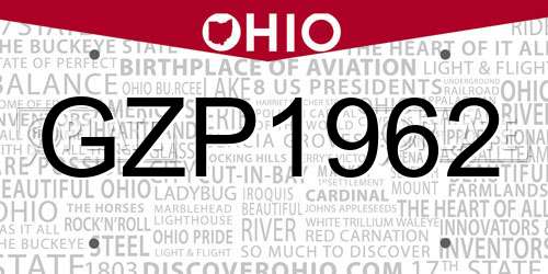 GZP1962 Ohio License Plate