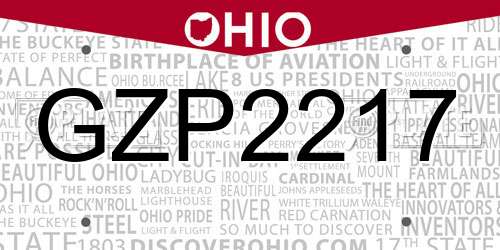GZP2217 Ohio License Plate
