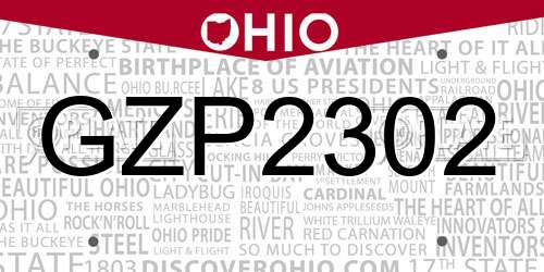 GZP2302 Ohio License Plate
