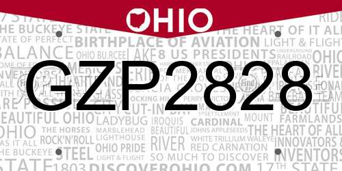 GZP2828 Ohio License Plate