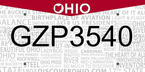 GZP3540 Ohio License Plate