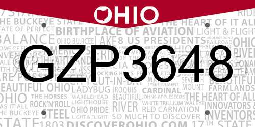 GZP3648 Ohio License Plate
