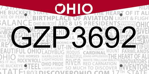 GZP3692 Ohio License Plate