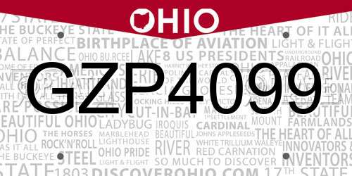 GZP4099 Ohio License Plate
