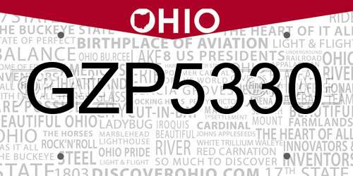 GZP5330 Ohio License Plate