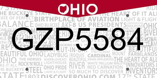 GZP5584 Ohio License Plate