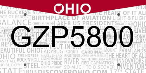 GZP5800 Ohio License Plate