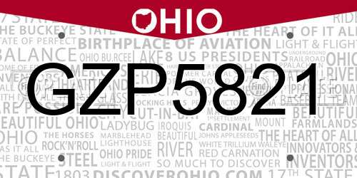 GZP5821 Ohio License Plate