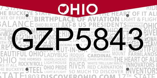 GZP5843 Ohio License Plate