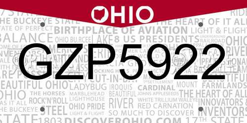 GZP5922 Ohio License Plate
