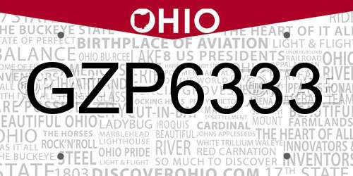 GZP6333 Ohio License Plate