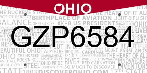 GZP6584 Ohio License Plate