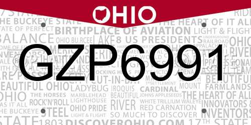 GZP6991 Ohio License Plate