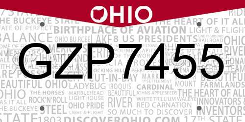 GZP7455 Ohio License Plate