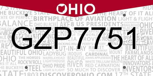 GZP7751 Ohio License Plate