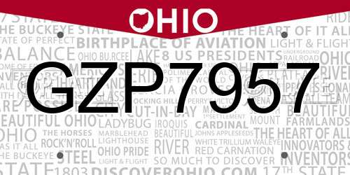GZP7957 Ohio License Plate