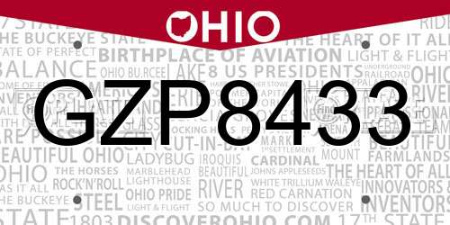 GZP8433 Ohio License Plate