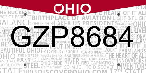 GZP8684 Ohio License Plate