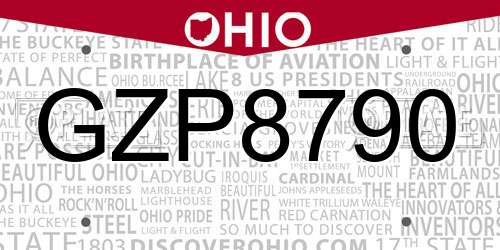 GZP8790 Ohio License Plate
