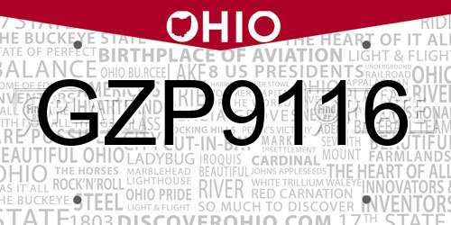 GZP9116 Ohio License Plate
