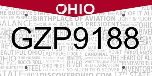 GZP9188 Ohio License Plate