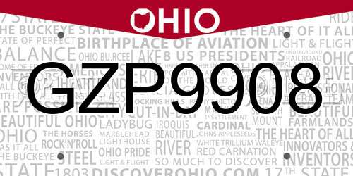 GZP9908 Ohio License Plate