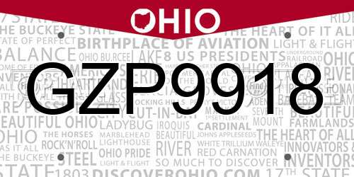 GZP9918 Ohio License Plate