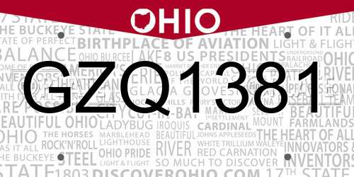 GZQ1381 Ohio License Plate