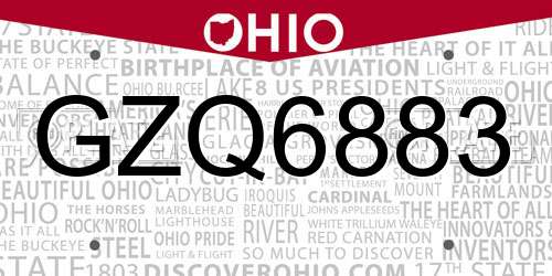 GZQ6883 Ohio License Plate