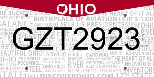 GZT2923 Ohio License Plate