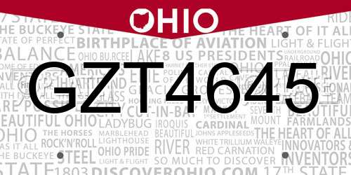 GZT4645 Ohio License Plate