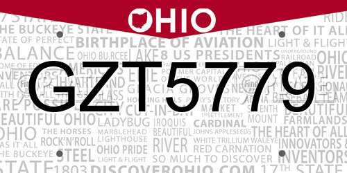 GZT5779 Ohio License Plate