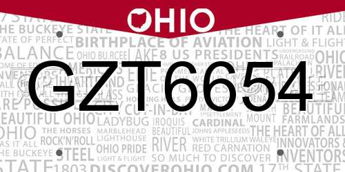 GZT6654 Ohio License Plate