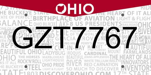 GZT7767 Ohio License Plate