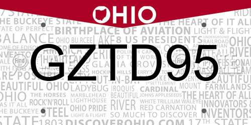 GZTD95 Ohio License Plate