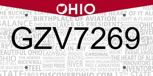 GZV7269 Ohio License Plate