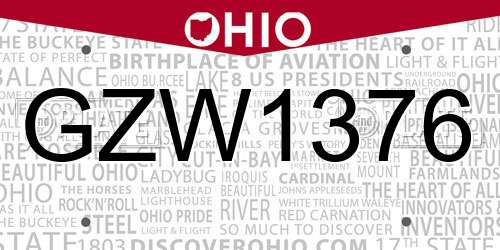 GZW1376 Ohio License Plate