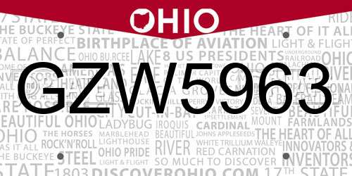 GZW5963 Ohio License Plate