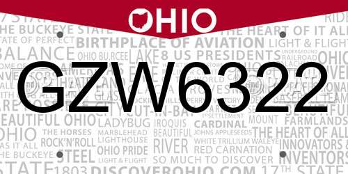 GZW6322 Ohio License Plate