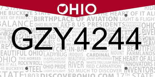 GZY4244 Ohio License Plate