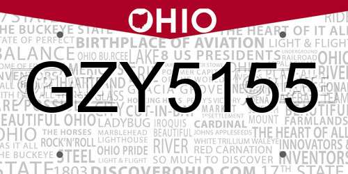 GZY5155 Ohio License Plate