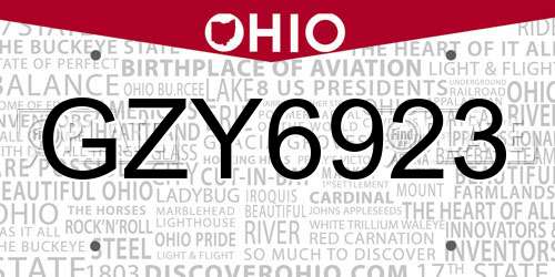 GZY6923 Ohio License Plate