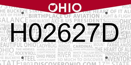 H02627D Ohio License Plate