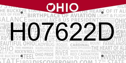 H07622D Ohio License Plate
