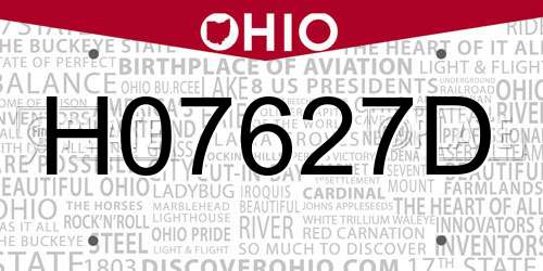 H07627D Ohio License Plate