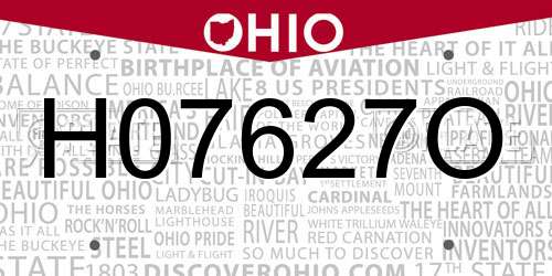 H07627O Ohio License Plate
